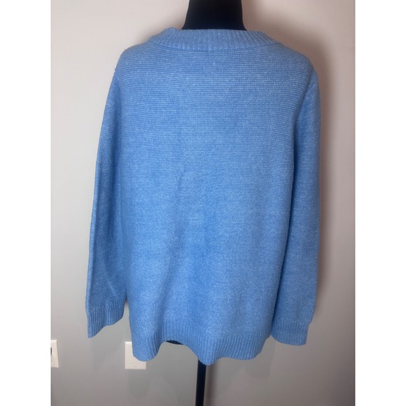 Pure Jill Pale Blue Button Neck Knit Sweater Petite L Cozy Casual Comfort Top - Picture 7 of 12
